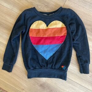 Aviator Nation Dark Grey/ Navy Sweatshirt with Yellow Orange Pink Blue Heart